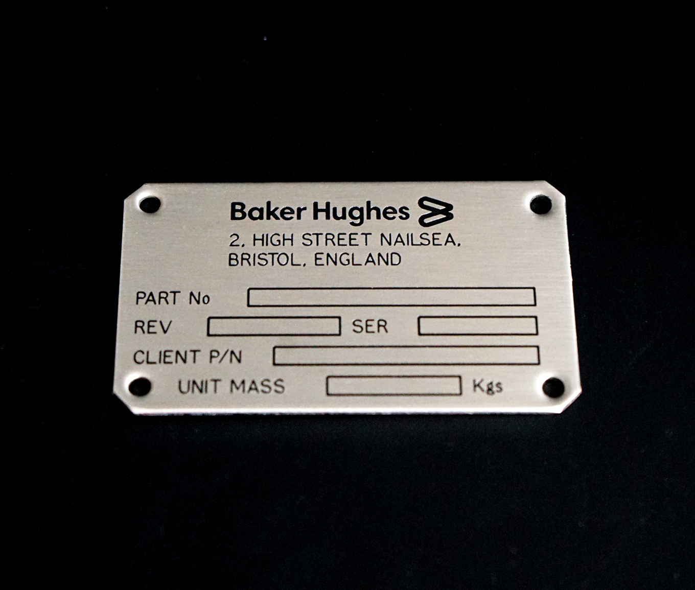 Industrial Metal Data Plate Example 15 manufactured by HND Designs in Aberdeen. UK engraved stainless steel and aluminium data plate.